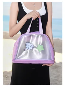 Grande borsa cosmetica viola impermeabile con motivo a conchiglia in spiaggia