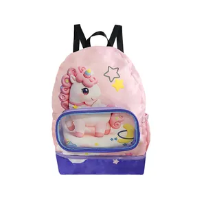 Wasserdichter Kinderrucksack für Schwimmen mit Einhorn-Design und Nassfach-Abtrennung