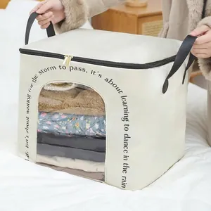 Bolsa de Gran Capacidad para Ropa de Poliéster Organizador de Edredones Plegable Con Asa Ventana Transparente Caja Reforzada Organizador de Armario