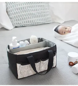 Draagbare zwart gestreepte kinderwagen organizer tas voor luiers