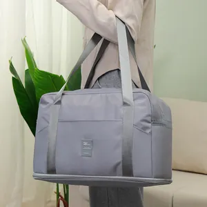 Large grey travel storage bag for quilt and clothes, durable waterproof nylon luggage