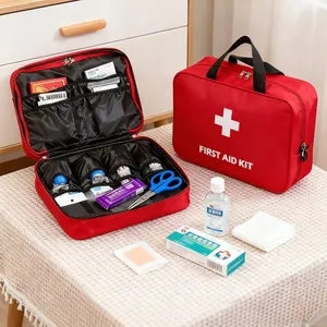 Trousse de Premiers Secours Grande Capacité Sac de Rangement Médical d'Urgence Portable Extérieur Organisateur de Médicaments de Voyage en Tissu Oxford Rouge