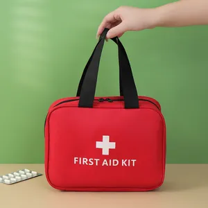 Sac Trousse de Secours Portable Tissu Oxford Sac de Rangement Médical d'Urgence Voyage Maison Extérieur Organisateur de Médicaments Rouge