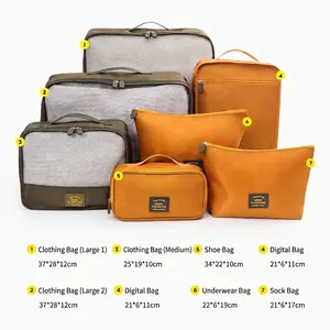 7pcs travel luggage organizer set with packing cubes in various sizes and colors