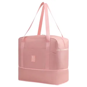 Spacious pink travel and quilt storage bag with durable shoulder straps and dual compartments