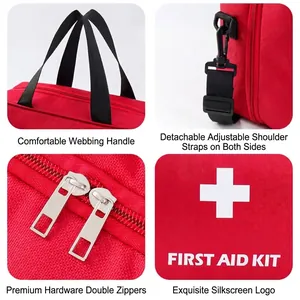 Trousse de premiers secours rouge: détails de la poignée, de la sangle et du double zip