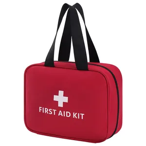 Trousse de premiers secours rouge portable avec poignées noires et logo médical