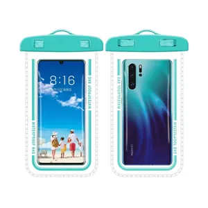 Universal transparent waterproof phone pouch with teal seal for swimming and drifting