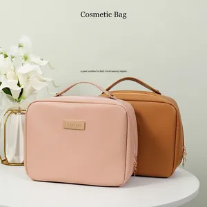 Trousse à Maquillage de Grande Capacité en Cuir PU Organisateur de Voyage Multifonction Sac de Rangement Cosmétique Femme