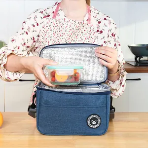 Large portable insulated lunch bag with crossbody strap and thick aluminum foil lining