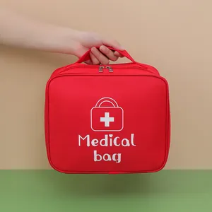 Grand sac de premiers secours rouge portable avec icône de croix médicale et poignée