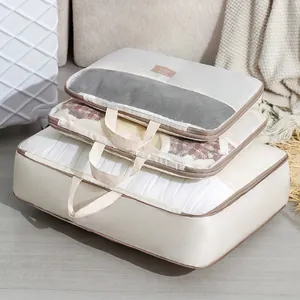 Set of three large-capacity beige compression storage bags for quilts and clothing