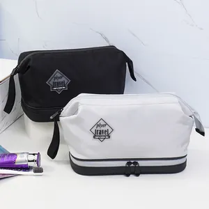 Herren Kulturbeutel Doppelschicht Wasserdicht Oxford Gewebe Tragbar Make-up Aufbewahrungstasche Große Kapazität Waschtasche Geschäftsreise