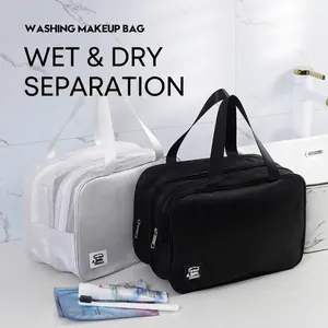 Tragbare Oxford-Stoff Kulturbeutel Wasserdicht Trocken-Nass-Trennung Große Kapazität Reise Geschäftsreise Makeup Organizer Für Damen Herren