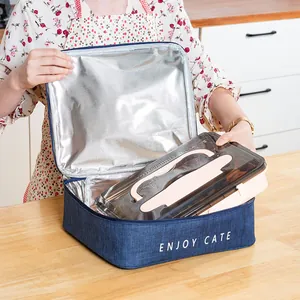 Large capacity rectangular Oxford cloth insulated lunch bag with thick aluminum foil lining