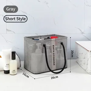 Durable grey mesh shower caddy with dimensions 26x16x20cm for travel toiletries