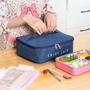 Insulated rectangular Oxford cloth lunch bag for students with large capacity.