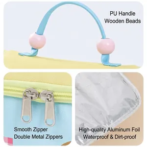 Cute house-shaped insulated lunch bag with PU handle and foil lining for students.