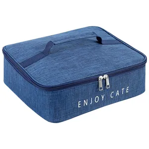Professional rectangular blue insulated lunch bag made of durable oxford fabric with handle