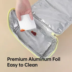 Insulated lunch bag with easy-clean aluminum foil lining for students and office use