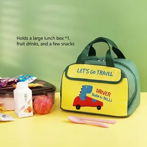 Cute cartoon dinosaur insulated lunch bag with portable handle and large capacity
