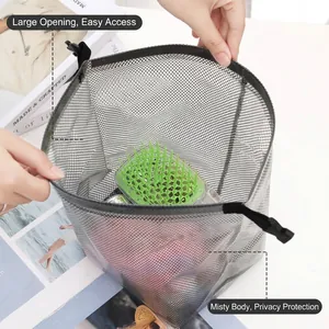 Large capacity transparent black mesh travel storage bag for cosmetics and toiletries