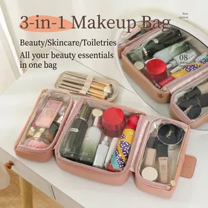 Large Capacity Makeup Bag Waterproof PU Leather Travel Toiletry Case Portable Cosmetic Organizer For Women Brushes Toiletries