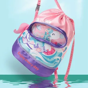 Pink unicorn swimming bag with dry-wet separation and shoe compartment for kids