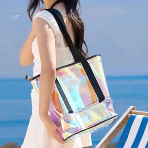 Holographische PVC-Strandtasche mit irisierendem, wasserfestem Design für den Urlaub