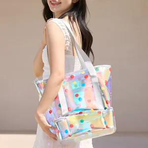 Holografische PVC-Strandtasche mit bunten Punkten zum Schwimmen und für Reisen