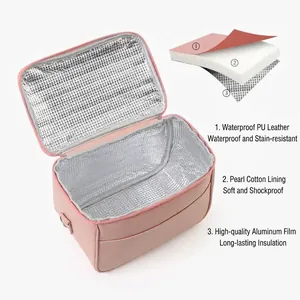 Pink large capacity insulated lunch bag featuring triple-layer waterproof PU leather