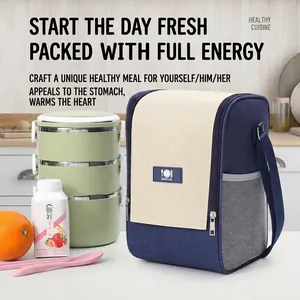 Insulated lunch bag with adjustable shoulder strap and double zipper for picnics