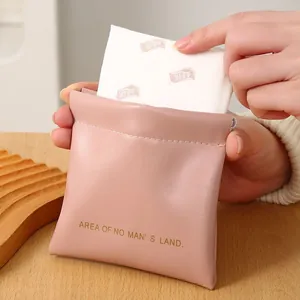 Portable pink leather sanitary napkin storage bag for women with gold letter print