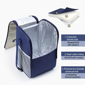 Blue insulated lunch bag with 3-layer waterproof and thermal material for picnic