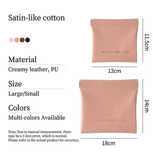 Portable storage pouch for lipstick and sanitary pads with size dimensions shown