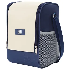 Large insulated lunch bag with adjustable shoulder strap and double zippers for outdoor picnic