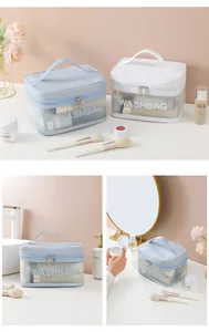 Dettagli della borsa da toilette da viaggio in PVC di grande capacità in blu e bianco