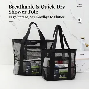 Mesh Shower Caddy Portable Bath Organizer Bag With Handle Quick Dry Toiletries Storage Bag For Bathroom Swimming Travel Beach