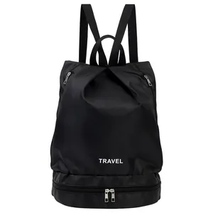 Großer wasserdichter Rucksack für Trocken- und Nasstrennung in Schwarz mit TRAVEL-Text