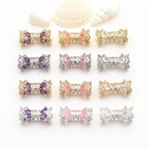 Micro-paved zirconia bowknot clasps for DIY jewelry in gold and silver plating