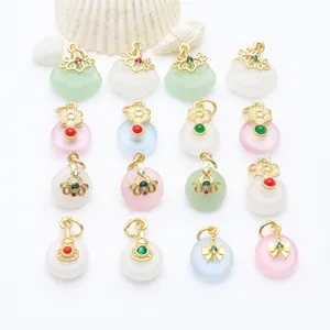 DIY Jewelry Pendant Accessories Copper Electroplated Rhinestone Faux Jade Safety Buckle Charms For Bracelet Necklace Personalized Vintage Ornaments