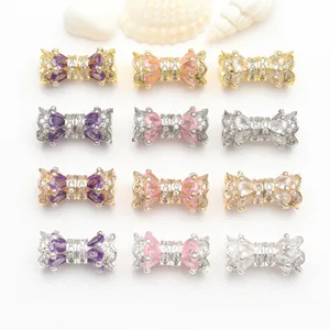 Copper Gold Silver Plated Zirconia Rotating Screw Buckle Waist Shape Pearl Clasp Double Layer Necklace Connector DIY Jewelry Finding