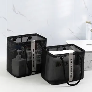 Portable Polyester Mesh Toiletry Bag Breathable Shower Caddy Tote Organizer With Handle For Bathroom Travel Wash Bag