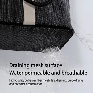 Black mesh shower caddy bag with superior drainage design for travel toiletries storage