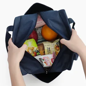 Large capacity blue insulated lunch bag with aluminum foil lining for office workers