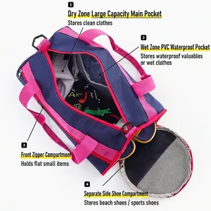 Large kids' dry-wet separation waterproof swim bag with separate shoe compartment