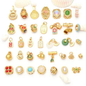 Ancient Gold Chinese Style DIY Jewelry Accessories Gourd Blessing Pendants Alloy Electroplated Charms For Bracelet Necklace Women Gift