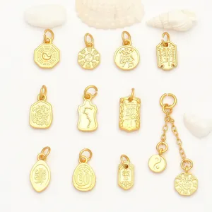Gold Plated Alloy DIY Jewelry Pendants Bagua Tai Chi Charm Beads For Bracelet Necklace Making Traditional Chinese Style Accessory