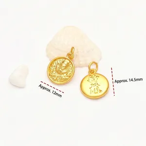 Detailed view of gold-plated antique style charms showing 12mm and 14.5mm dimensions