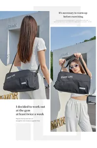 Black large capacity gym bag for men and women with 'ENJOY LIFE' print details